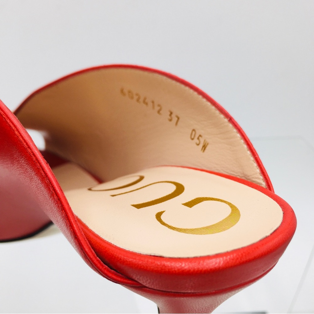 Gucci 602412 C9D00 6634 Red Leather Mid Heel Slide Sandals - Picture 12 of 13